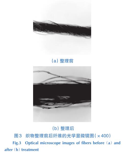 織物整理前后纖維的光學顯微鏡圖（×400）